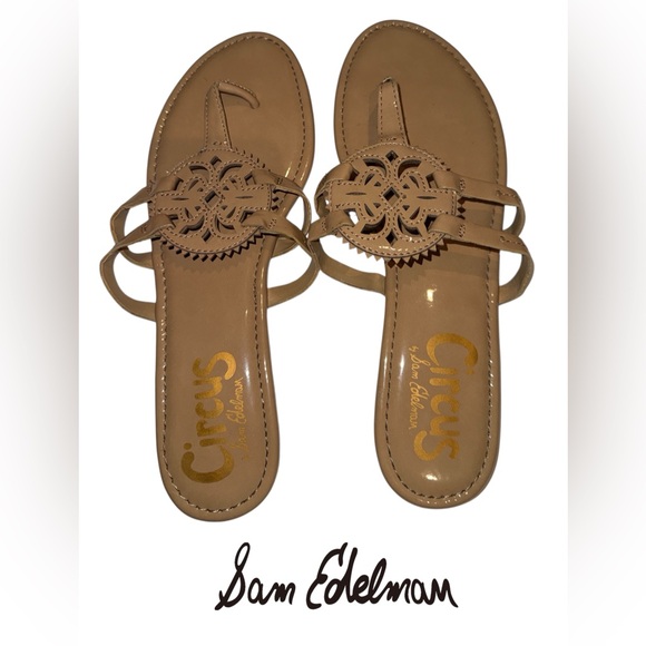 Sam Edelman Shoes - Women’s- Sz 11- NWOT- Sam Edelman Tan Laser-Cut Leather Slide Sandals